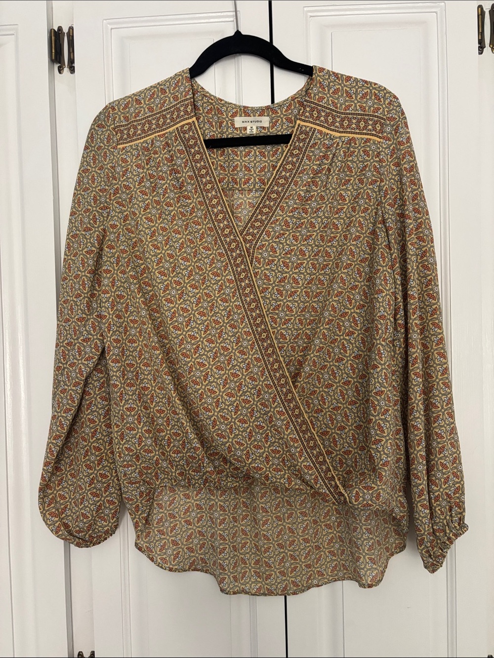 Max Studio Beige Multi Printed faux Wrap Blouse